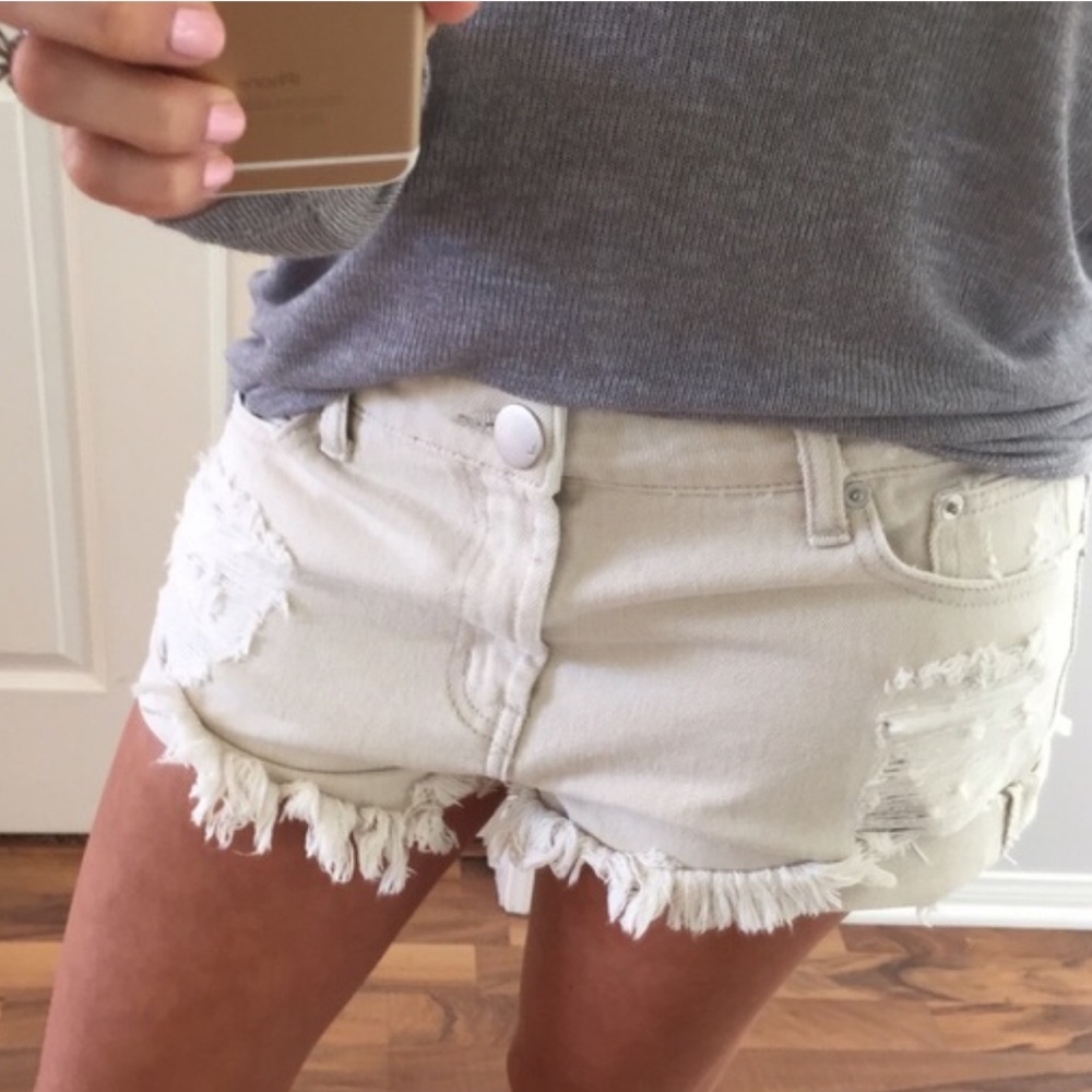 Cream Frayed Hem Shorts
